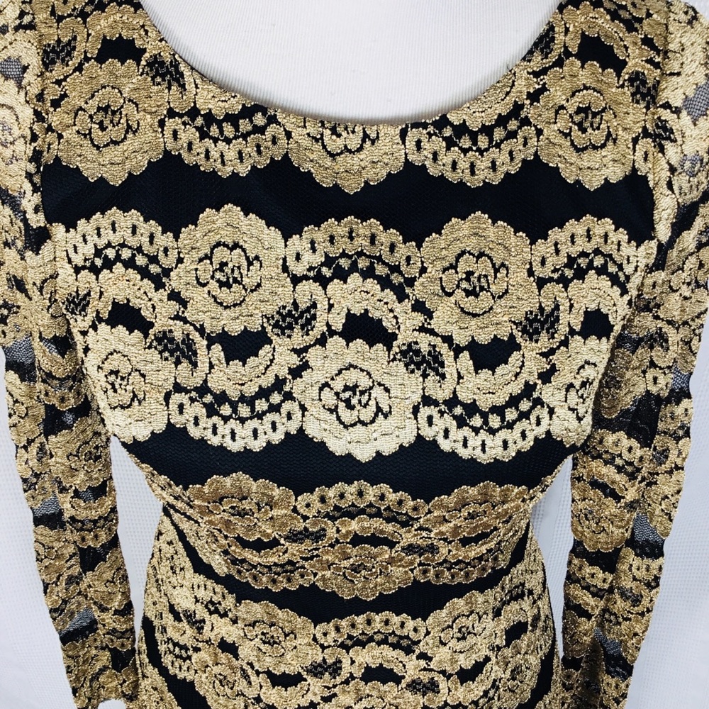 Cremieux Black & Gold‎ Lace Dress Long Sleeve Size2 - Picture 6 of 14